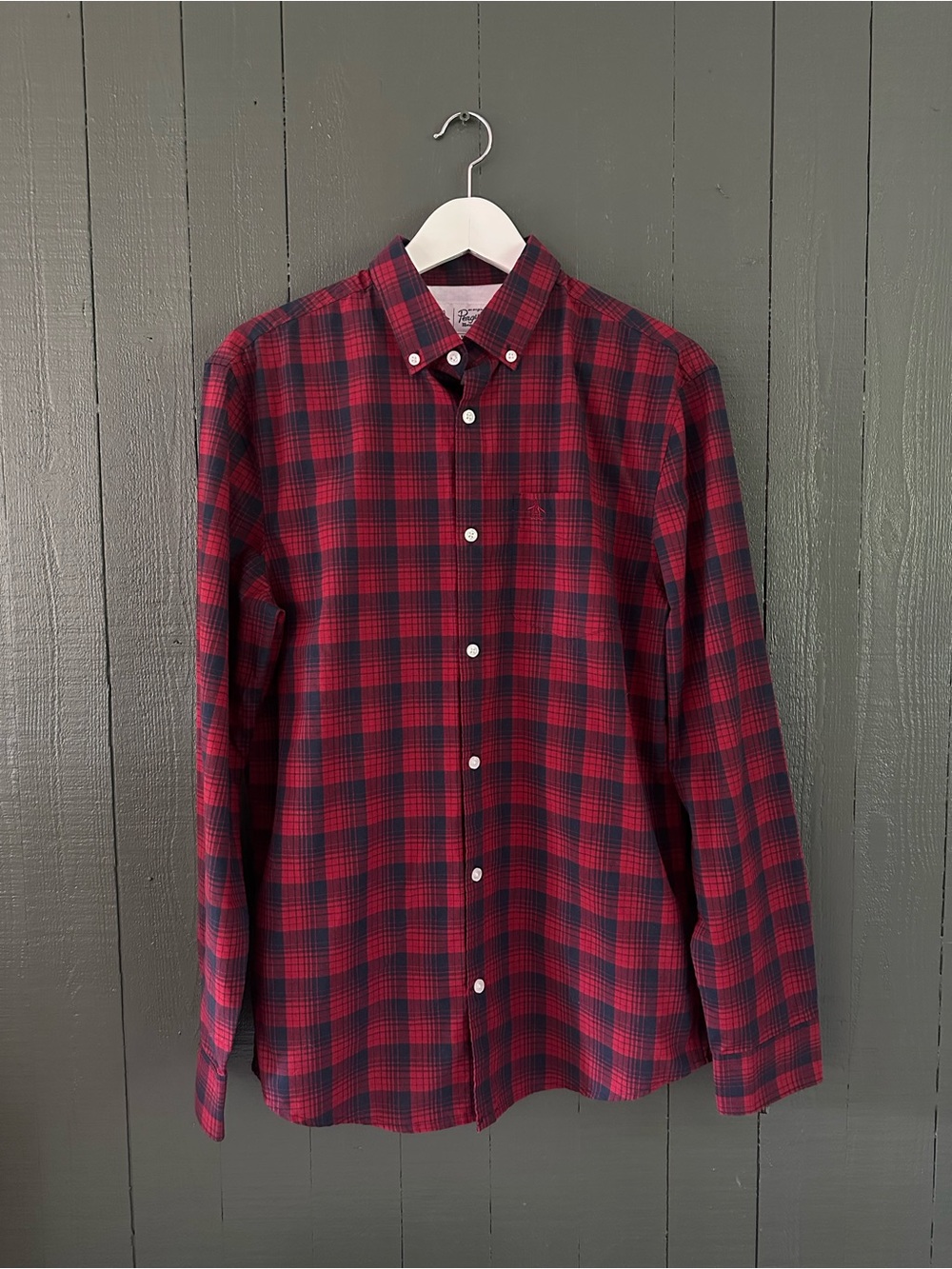 Original Penguin Red and Navy Plaid Button-Down Shirt